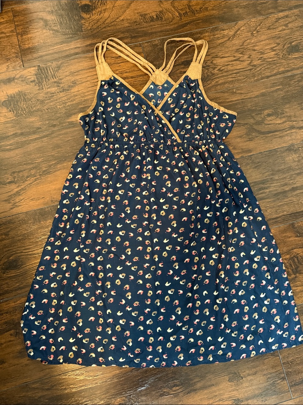 edge Navy Mini Dress with Tan Straps and Floral Print